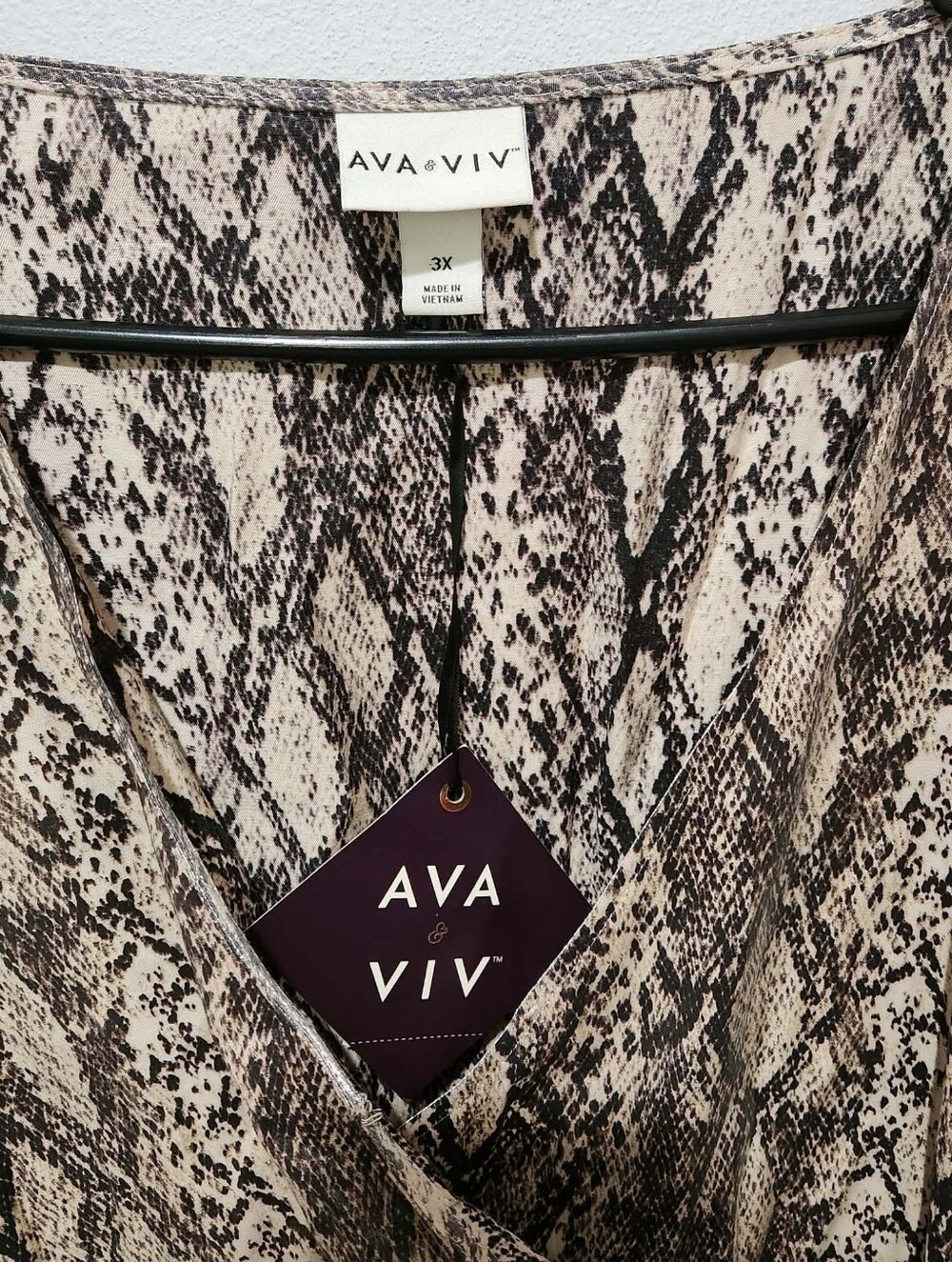 NWT AVA VIV 3X Dress Metallic Snakeskin Flowy Long Sleeve Stretchy Waist Snake - Picture 4 of 5